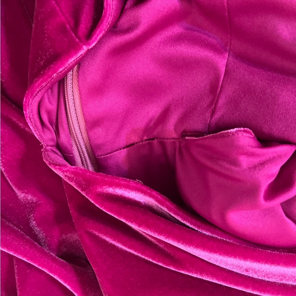 One33 Social Hot Pink Velvet Cutout Mini Dress Draped Front Balloon Sleeve Glam - Picture 15 of 15